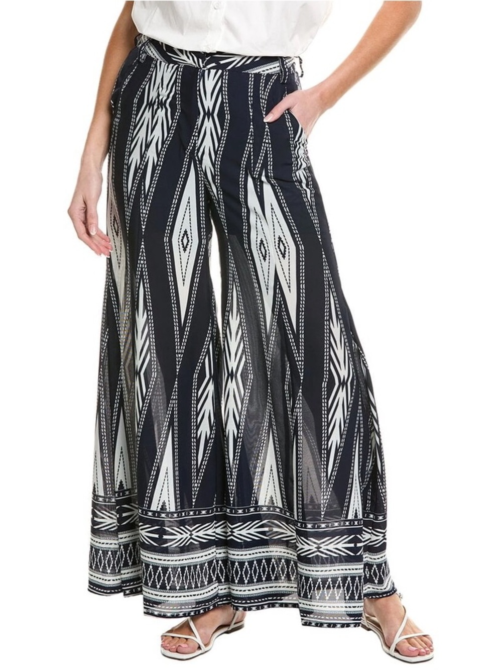 Gracia Navy and White Geometric Palazzo Pants
